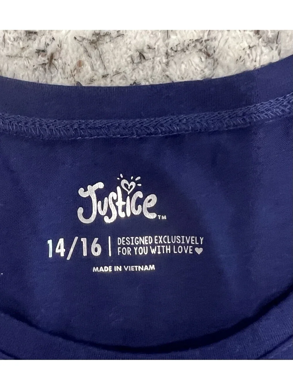 Justice Girls Size 14/16 Navy Sparkly “Unicorn Latte” T-Shirt
